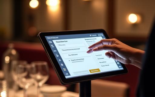 Tablet con interfaccia POS in un ristorante di hotel